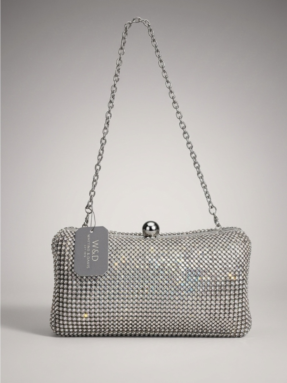 Whiting & Davis NWT Silver Mesh Clutch w/Chain, 7.5x4x3